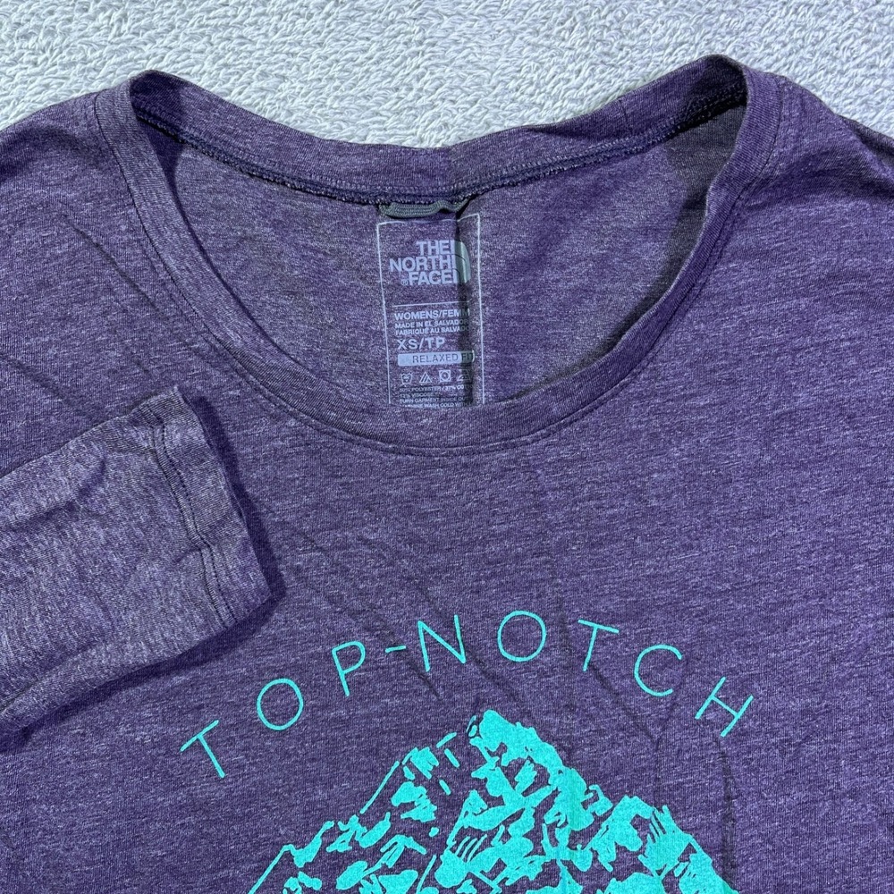 The North Face Womens Relaxed Fit Long Sleeve Graphic T Shirt Top XS TP Purple
